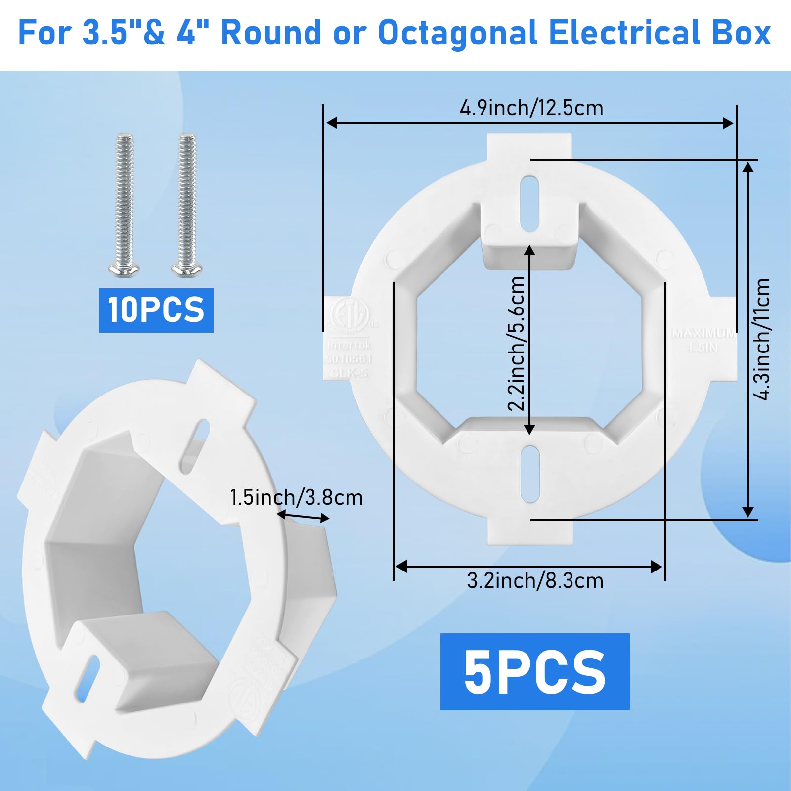 YEXEXINM 5Pcs Round Electrical Box Extender 1-Gang Plastic Electrical Ceiling Box Extender for 3.5 Inch 4 Inch Round or Octagonal Electrical Boxes, Extender Power Switch Receptacles Accessories, White