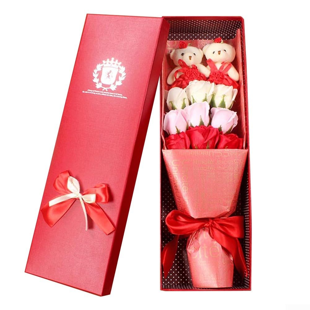 Lot de 9 bouquets de fleurs de savon en forme de rose avec ours pour la fête des femmes et la Saint-Valentin Arrangement floral parfumé pour la maison, le bureau ou la chambre à coucher