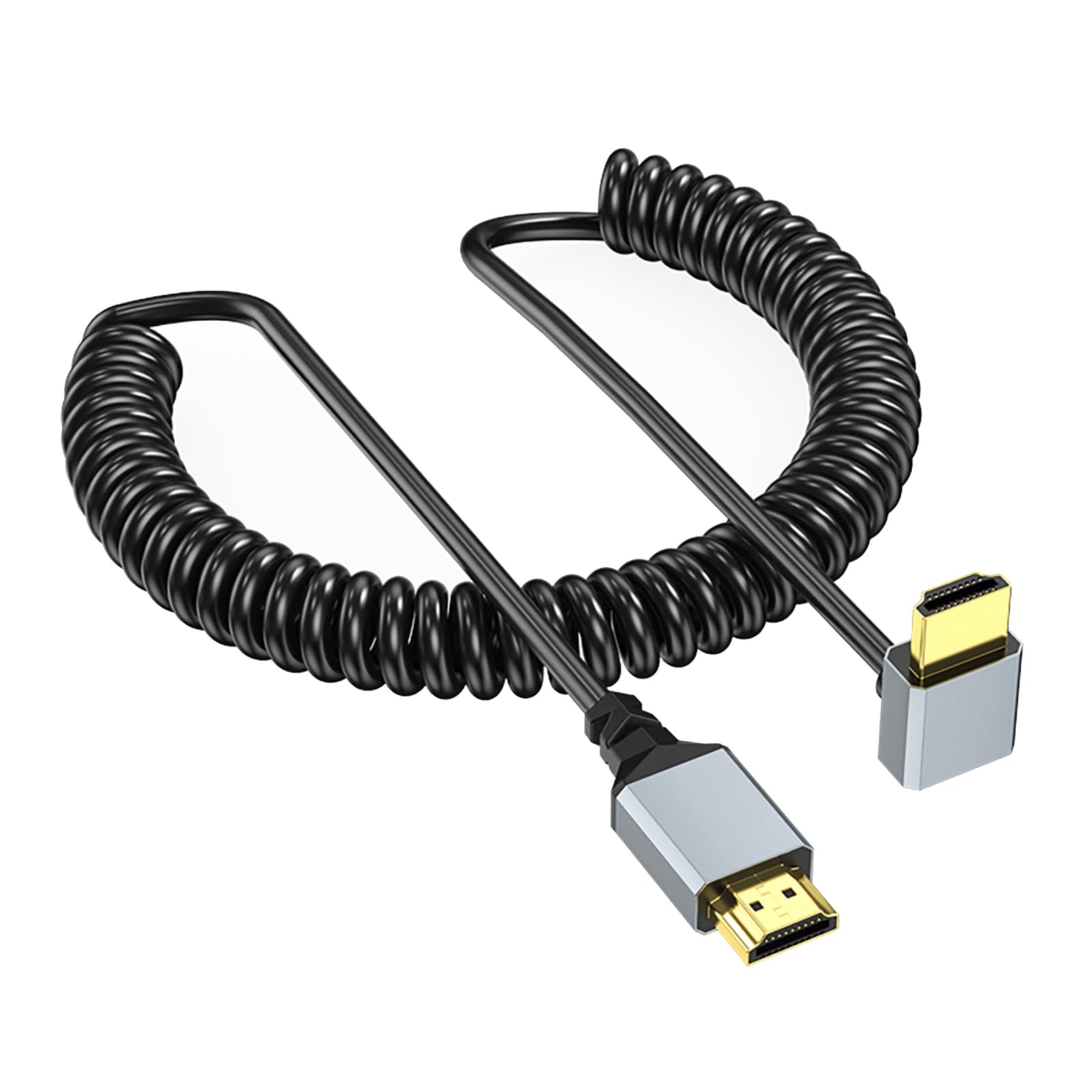 QMQJIA High Speed HDTV Port 2.0 Spring Coiled Cable Right Angled/Straight Head Male to Male for 4K TVs and Computer Monitors