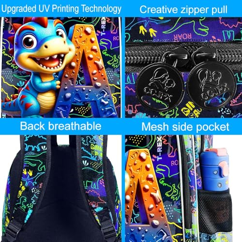 Image of 16 inch Dinosaur Backpack, 3Pcs Boys Bookbag with Lunch Box, Kids School Backpacks Set for Elementary Preschool Kindergarten (Balck)