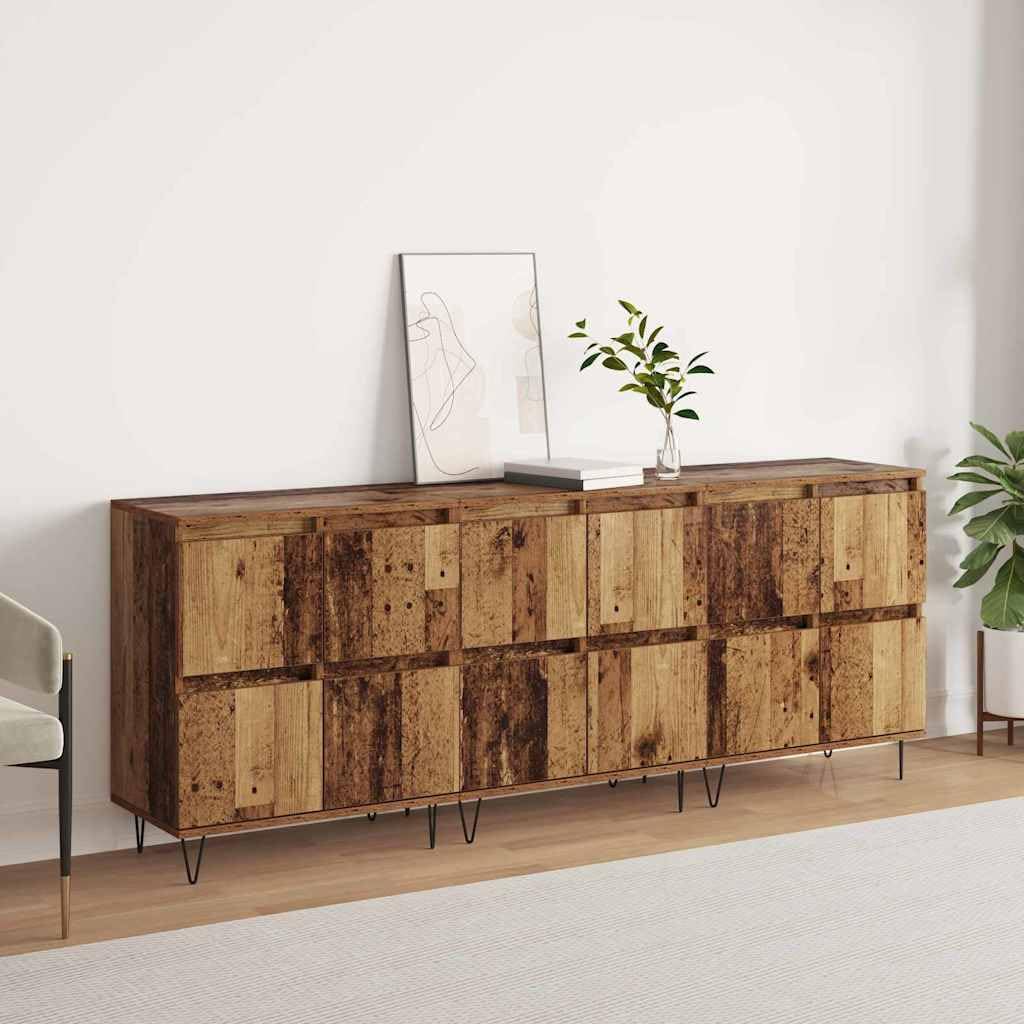 Kredensy zestaw 3 sztuk, wygląd starego drewna, 180 x 35 x 70 cm, materiał drewnopochodny, uniwersalna szafa do salonu, jadalni, kuchni, przedpokoju