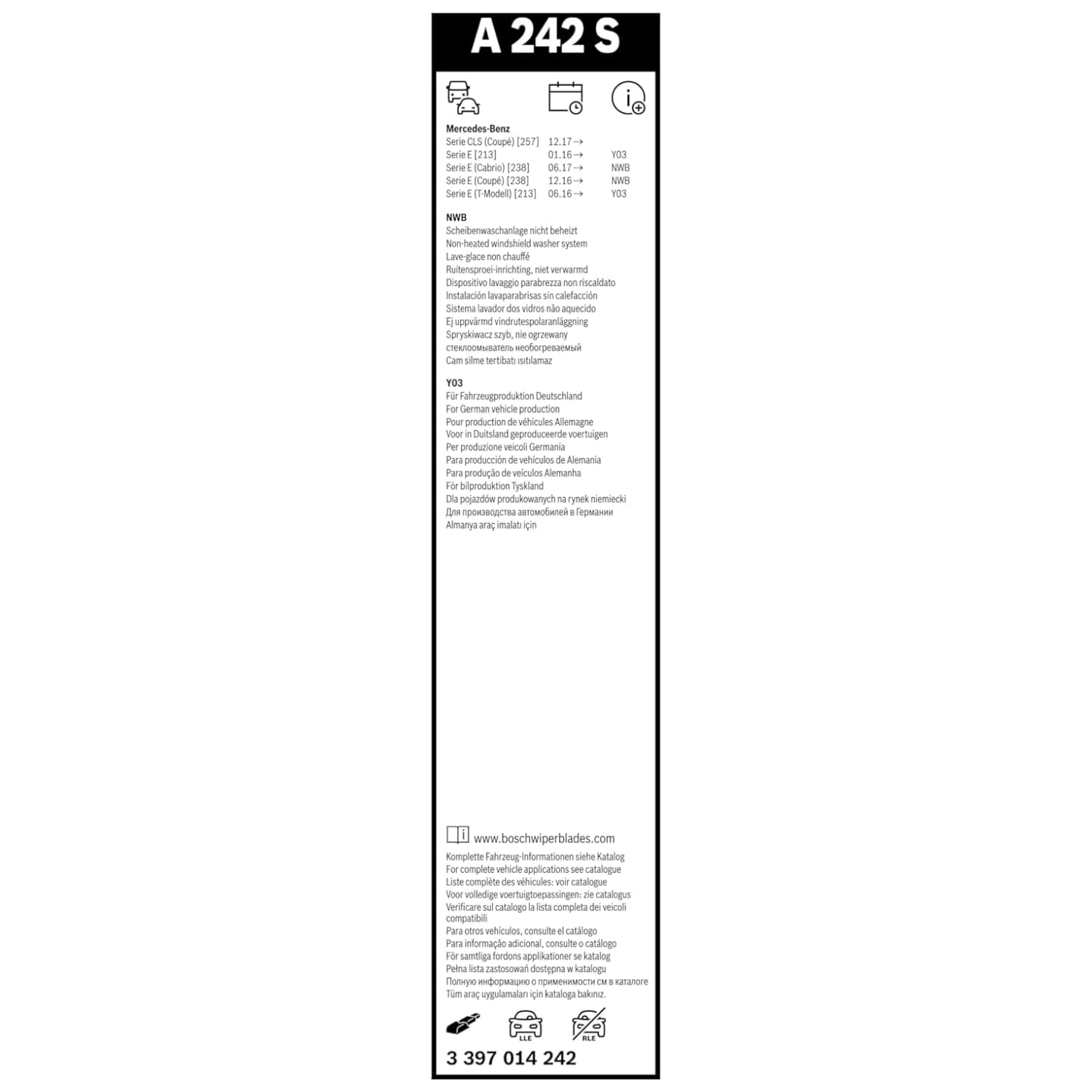Tergicristalli Bosch Aerotwin A242S, Lunghezza 600mm/550mm, 1 set per parabrezza anteriore