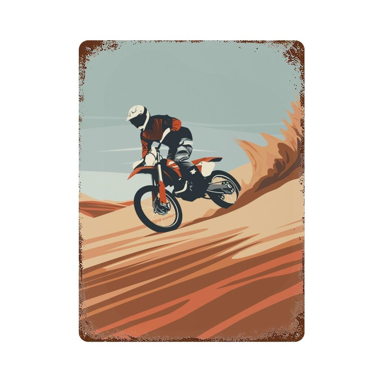 Motocross Dirtbike Desert 15.7"x11.8" Vintage Rust Metal Sign, Shabby Chic Decor for Garage, Bar And Workshop Decor