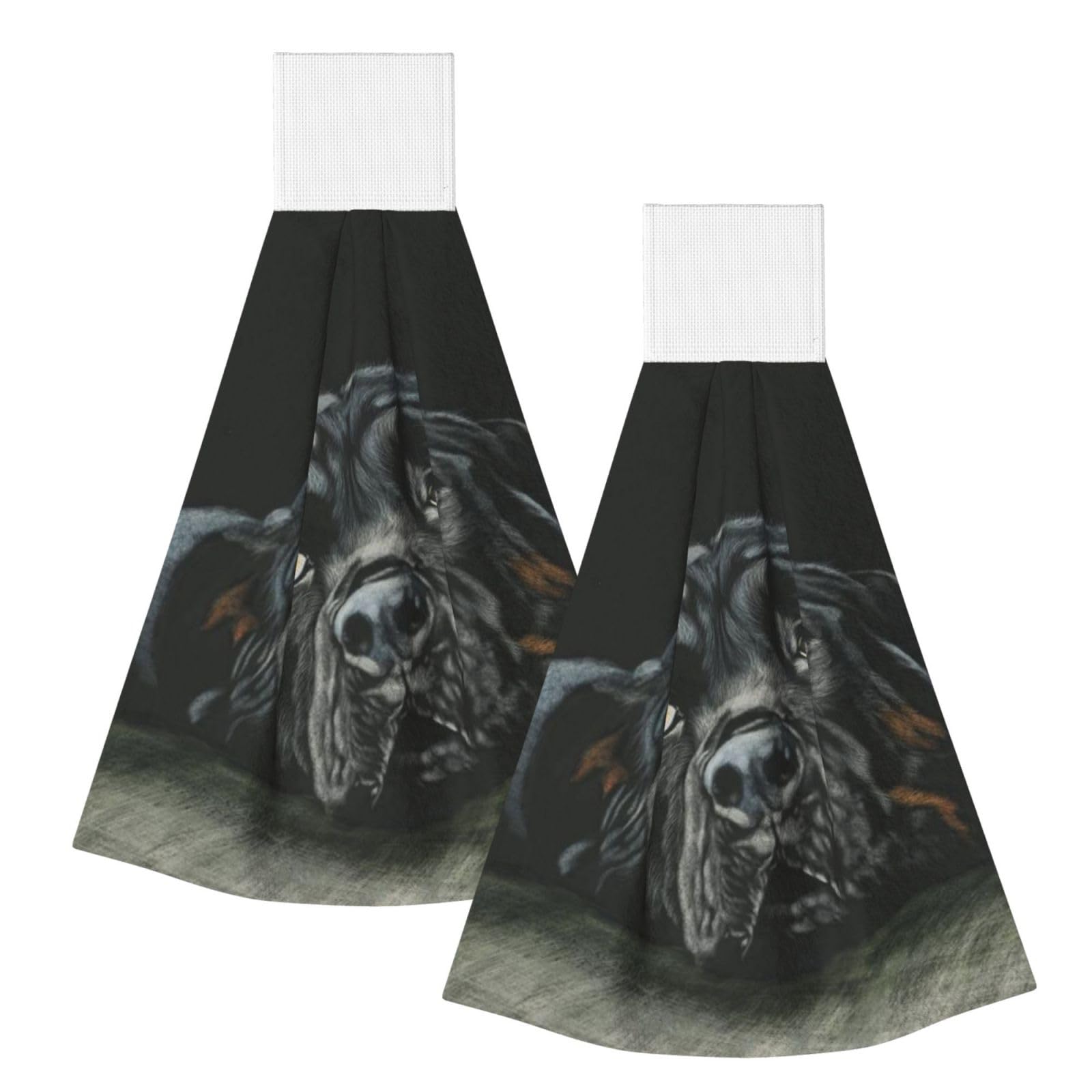 DOPKLNA Rottweiler Dog, 2 Pcs Hanging Coral Fiber Hand Towels for Bathroom, Absorbent Kitchen Towels