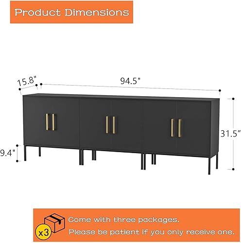 Miniatura 2 de LYNSOM Soporte de TV para TV de 85 pulgadas, mesa consola central de entretenimiento multimedia, 3 gabinetes, mesa consola de TV con gabinete de