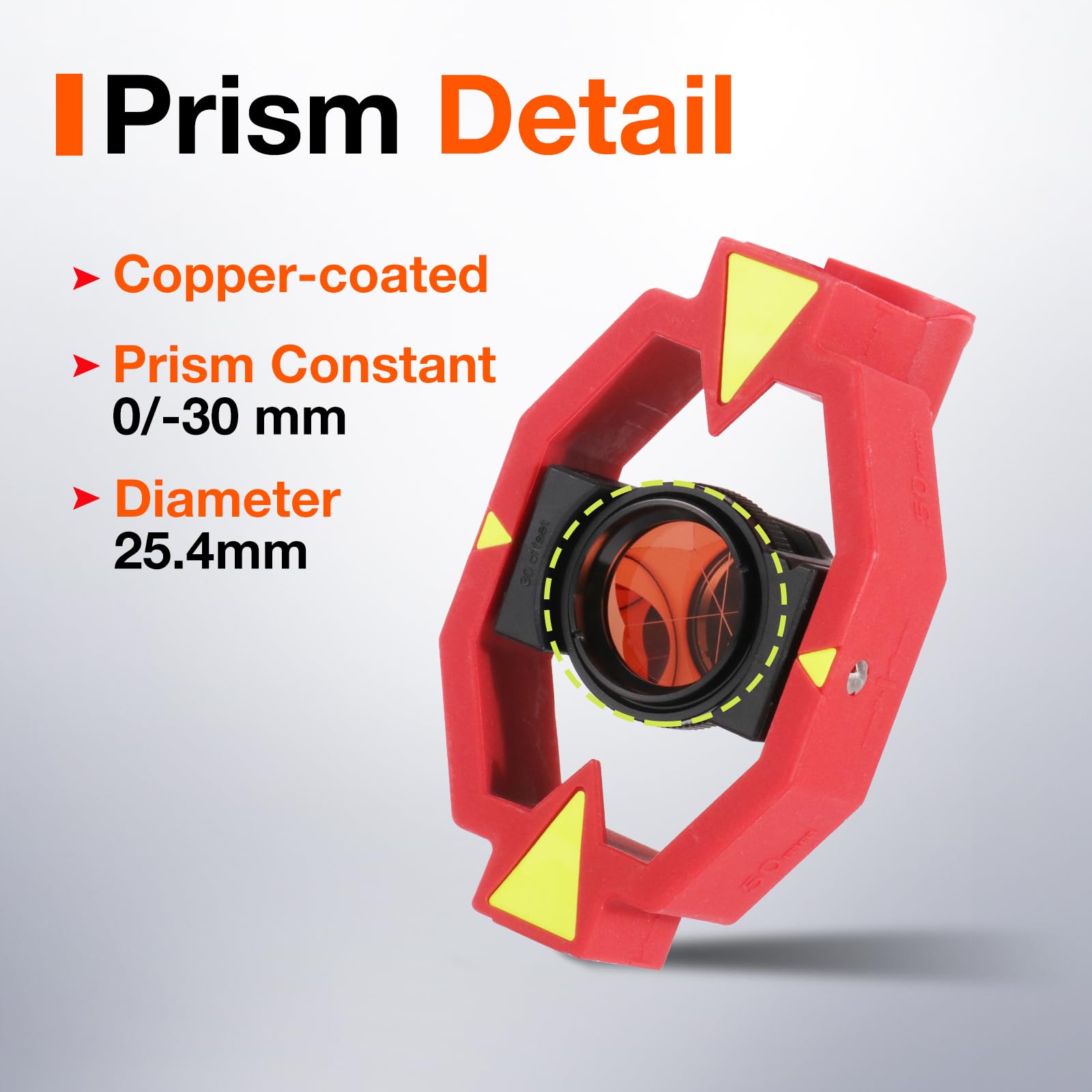 Prisma di rilevamento rivestito in rame con punta e adattatore, mini prisma per misurazione della stazione totale prisma costante -30 mm offset