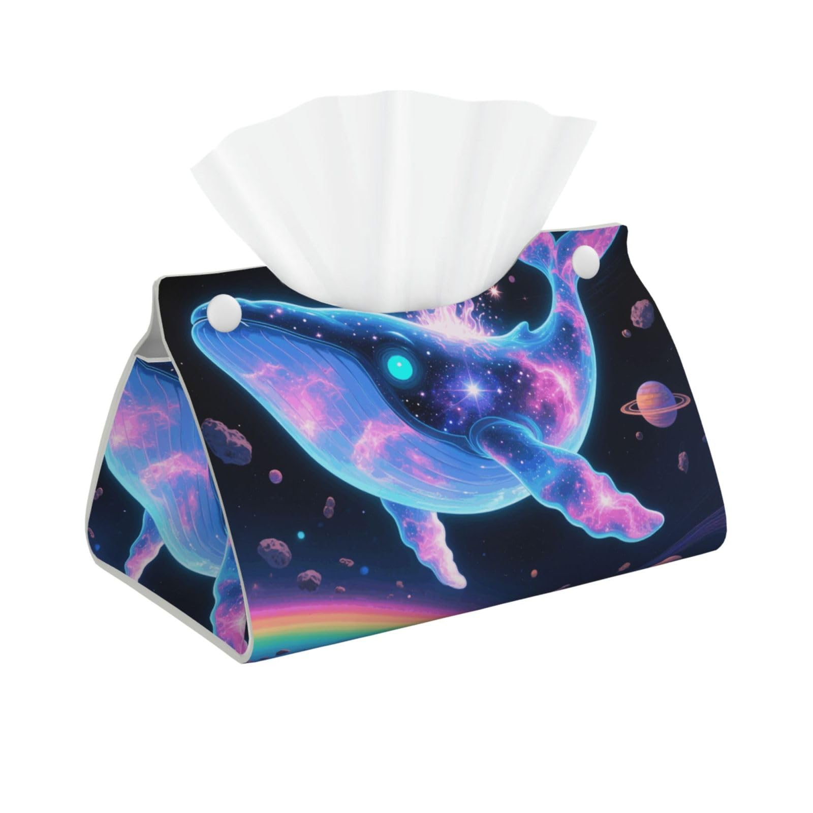 Pu Leather Tissue Box Cover, Sci-Fi Whale Rectangle Tissue Case Covers Decorative Tissue Box Holder Waterproof Tissue Holder Organizer for Bathroom Home Office