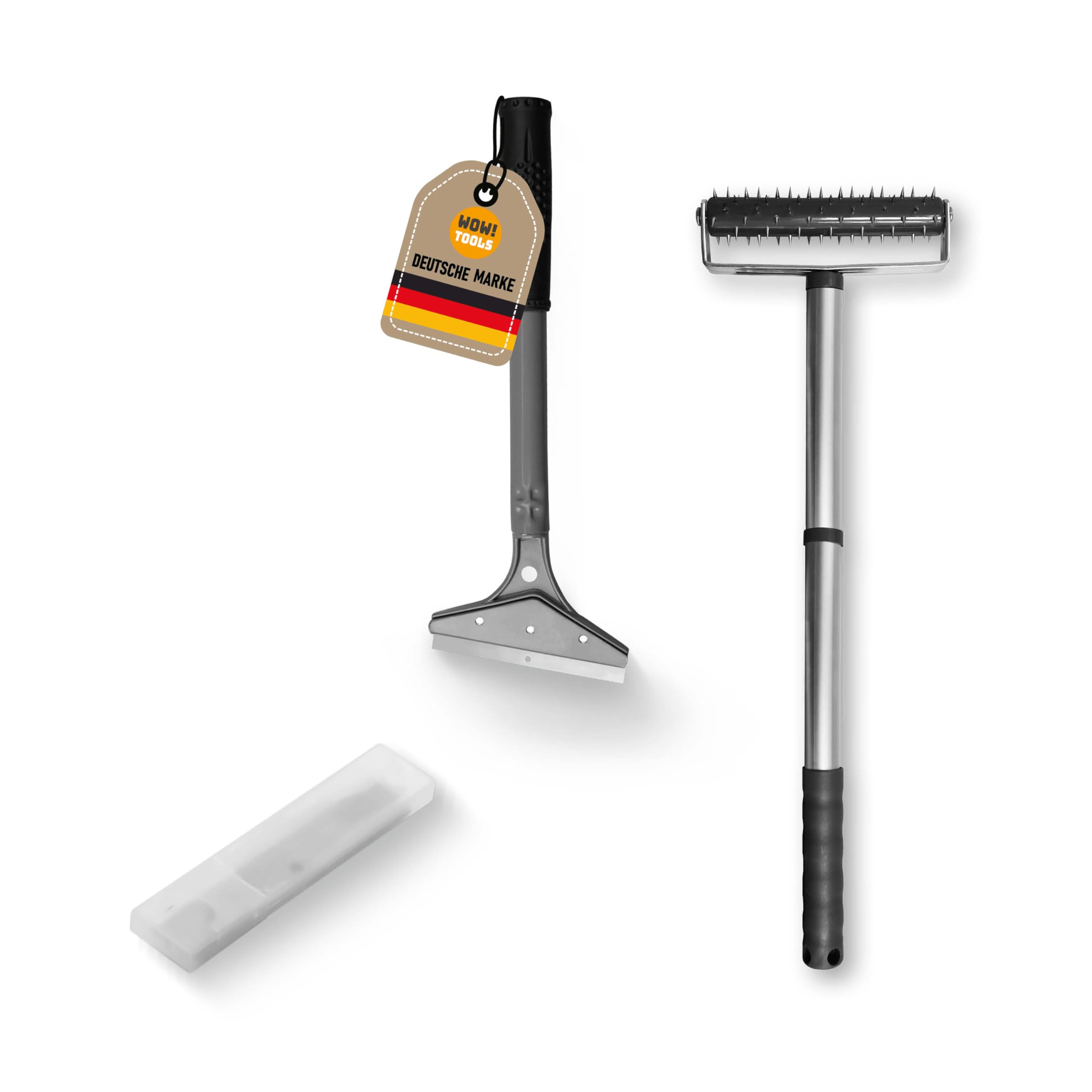 WOW!TOOLS Tapetenentferner-Set mit Stachelwalze und Tapetenschaber, Heimrenovierung, inkl. 5 Klingen aus gehärtetem Stahl und einer Stachelwalze/Igelwalze/Tapetenigel