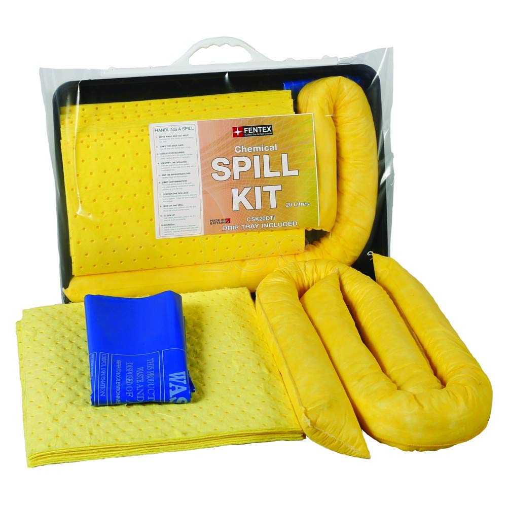 L&S Engineers Chemical 20Ltr Spill Kit - Pads Socks & Drip Tray In Clip Close Carry Bag