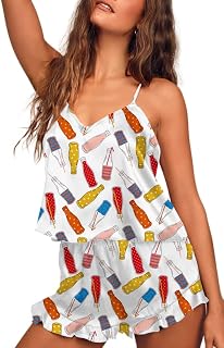 Satin Pajama Set for Women Silk Pjs for Women Set Camisole Top and Shorts with Ruffle Sleepwear
