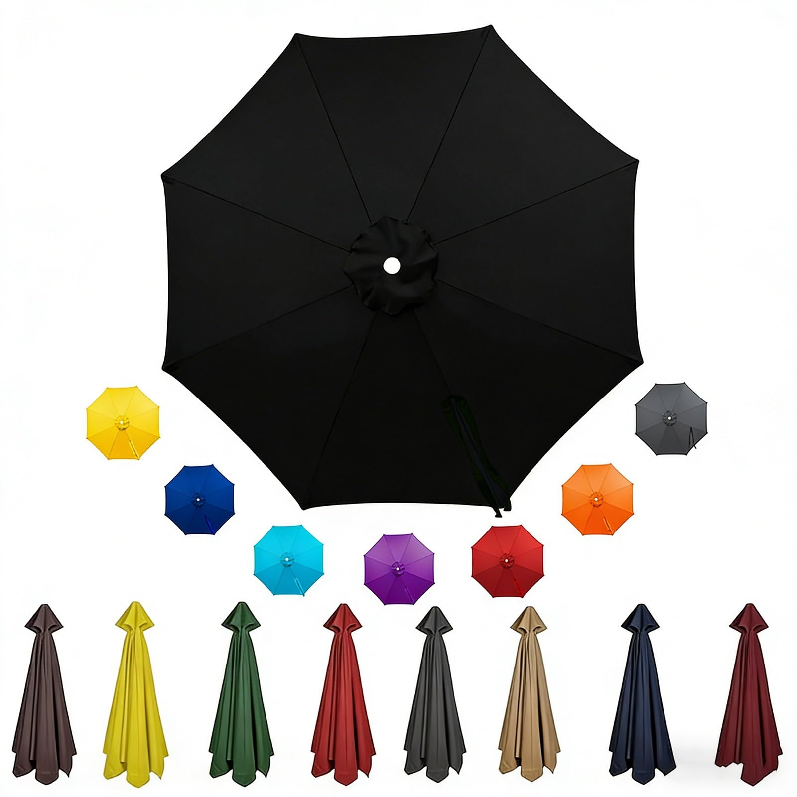 Generisch 6/8 Streben Sonnenschirm Ersatzbezug 200cm 270cm 300cm 330cm 400cm Terrassenschirm, UV-Schutz Wasserdicht Schirmbezug für Garten, Terrasse, Strand, Balkon
