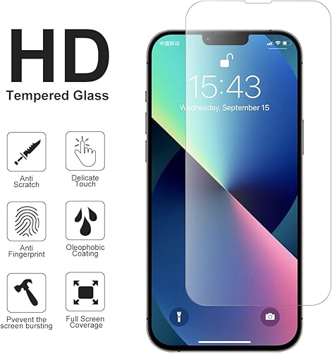 Miniatura 4 de cubaco Protector de pantalla para iPhone 14 paquete de 3 vidrios de temperatura H9 de alta calidad 99 más dureza marco alineador para una fácil