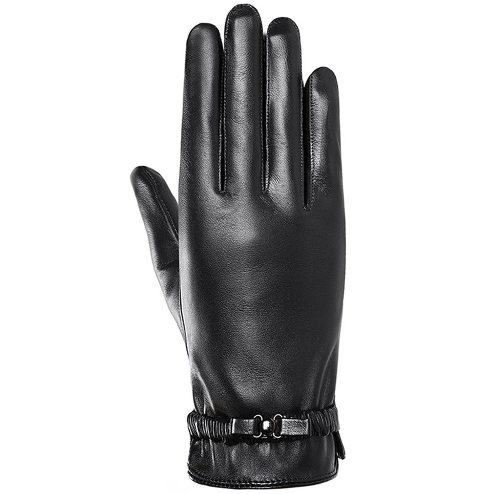Gants écran tactile femme en cuir noir pour extérieur et grand froid
