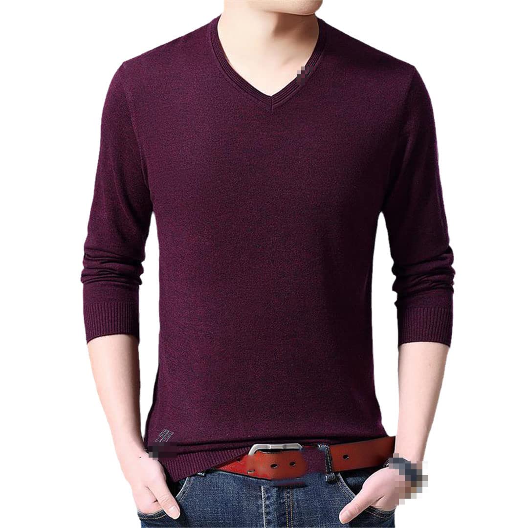 Vogrtcc Jersey de punto de moda para hombre con cuello en V suéter coreano otoño invierno casual Jumper, Morado (, L