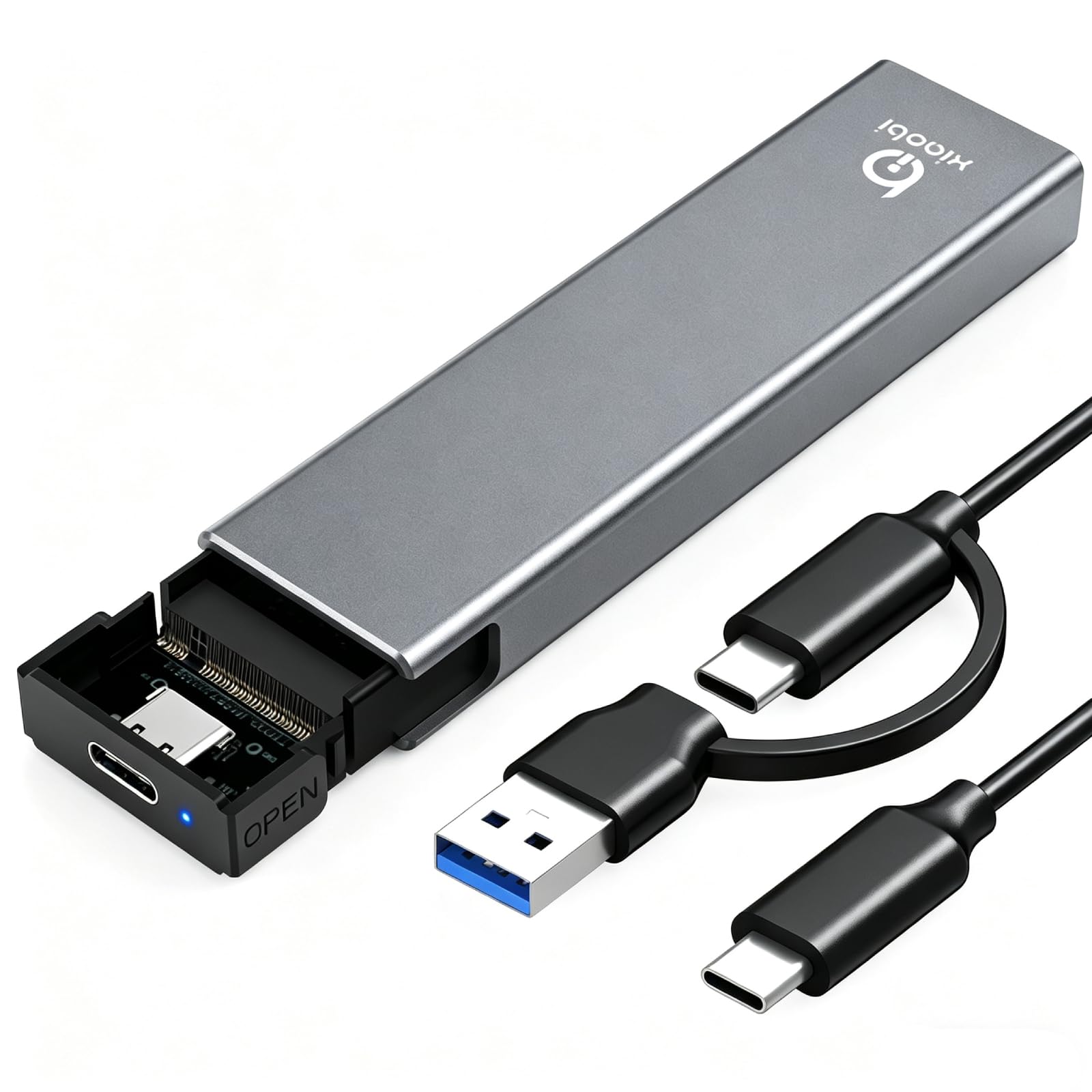 Boîtier SSD M.2 NVMe, USB 3.2 Gen 2 10Gbps Boitier NVMe Externe Adaptateur SSD M.2 NVMe PCIe M-Key/M+B Key 2230 2242 2260 2280 SSD Compatible avec iPhone MacBook Windows Linux UASP et Trim Gris