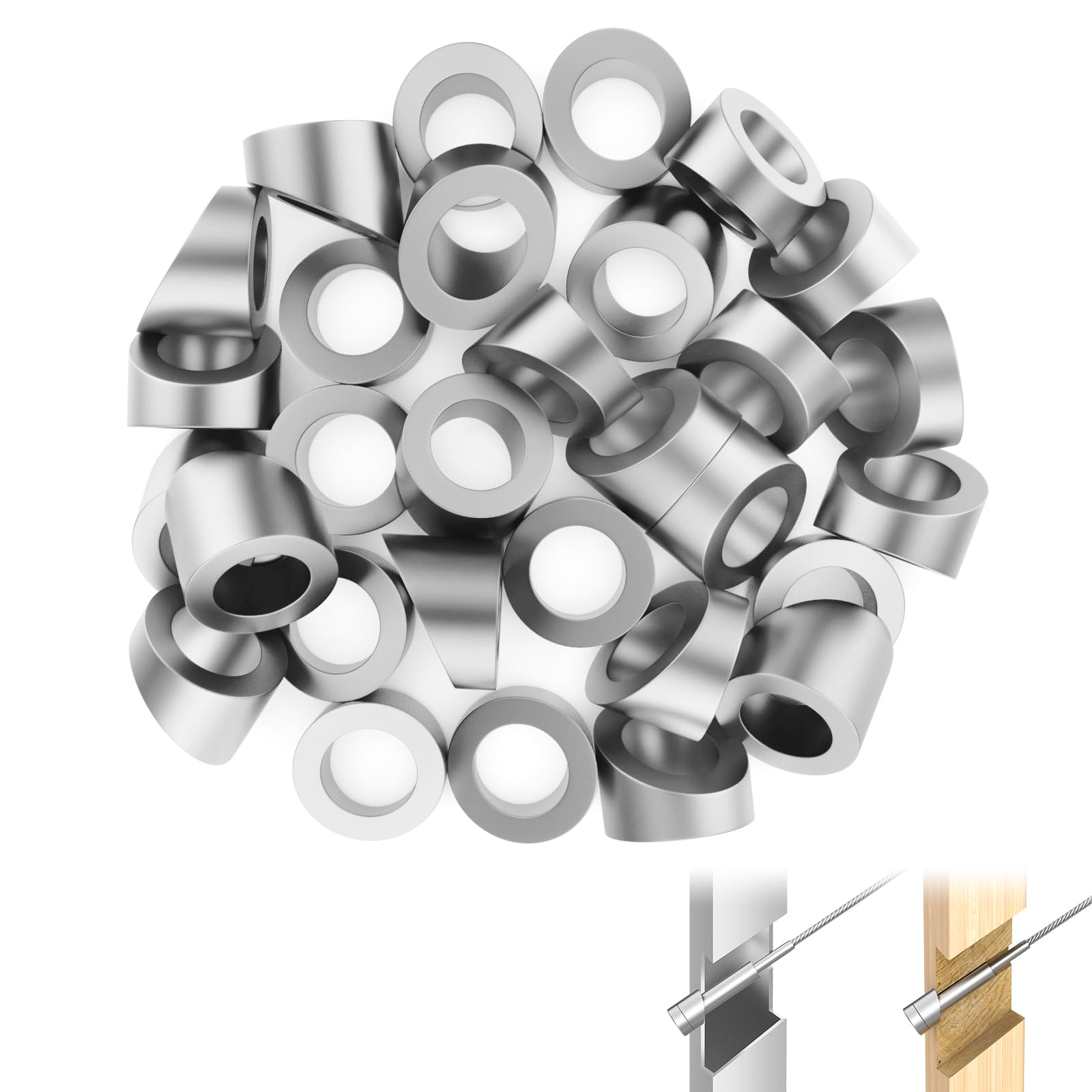Photo 1 of CKE 30 Pack 3/8" ID Angle Beveled Washer 25 30 35 Degree for 1/8" 5/32" 3/16" Deck Stair Cable Railing Kit for Wood Metal Aluminum Post, T316 Stainless Steel 30 Degree Cable Railing Angle Washers CR17