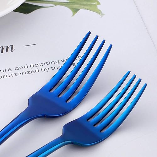 Miniatura 4 de Juego de cubiertos, lujoso cuchillo de acero inoxidable, tenedor de cena, tenedor de postre, cuchara de cena, cuchara de té, cubiertos (azul, 5