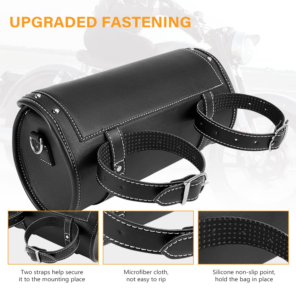 NICECNC Sac de fourche de moto en cuir PU, sac de guidon de moto universel, sac à outils de moto, sac de selle de moto avec sangles renforcées, sac étanche noir