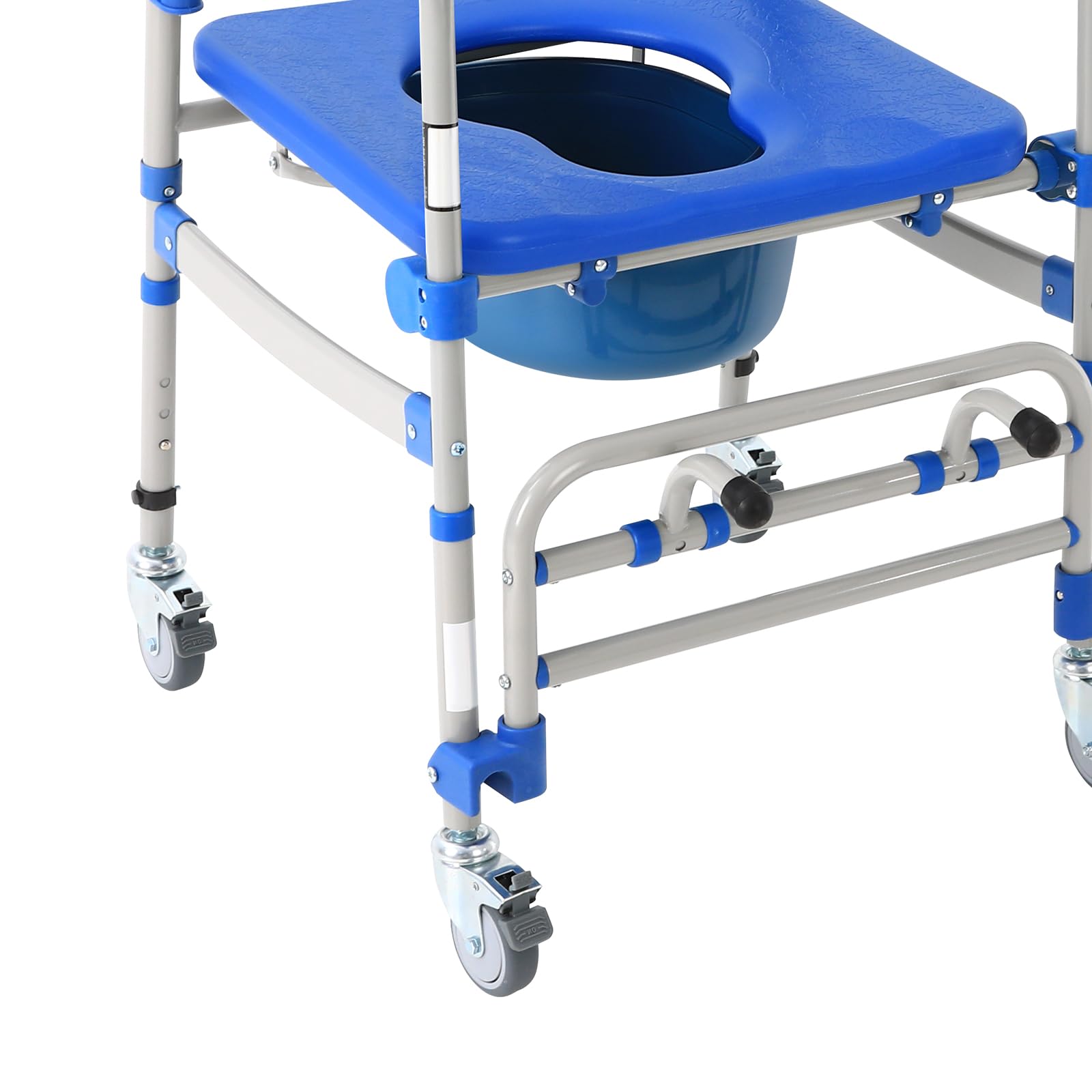 Sedia per WC con ruote, regolabile in altezza fino a 125 kg, impermeabile con poggiapiedi, seduta imbottita e secchio rimovibile, per anziani, malati, donne incinte