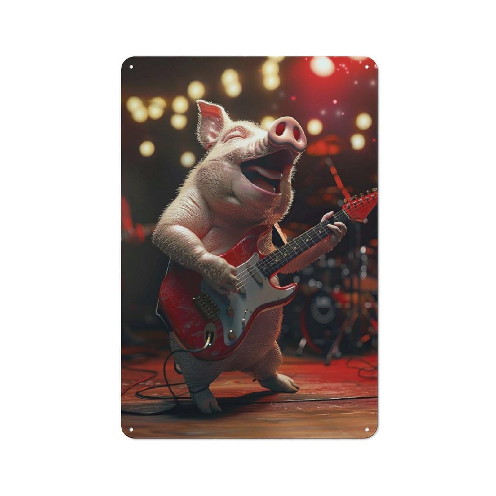 Junmoney Style Tin Wall Plaque 30X20cm With Pig Rock For Workshop Wall, Housewarming Wall Decor For People Furnishing Workshop