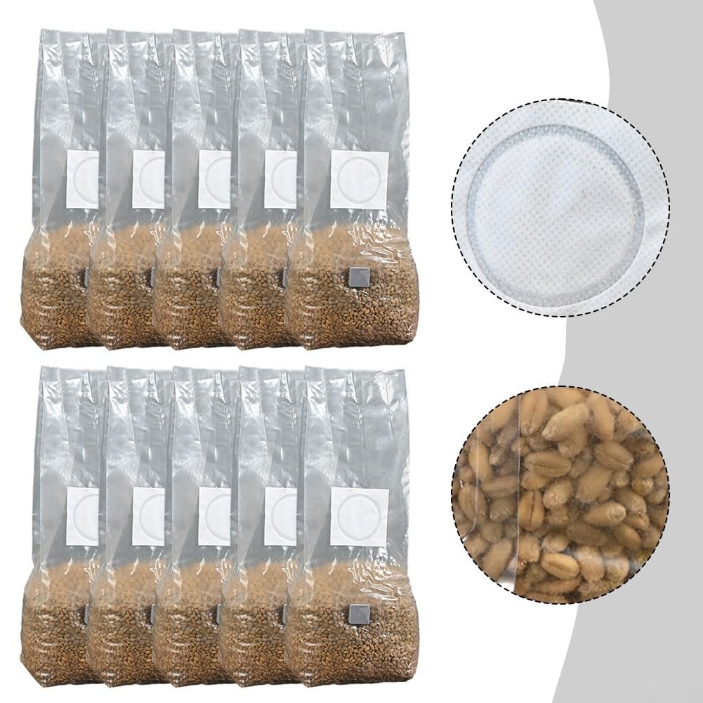 Zilimontt Lot de 10 sacs de culture de champignons stérilisés à haut rendement pour gourmet et champignons, résistants aux températures, 18 x 35 cm