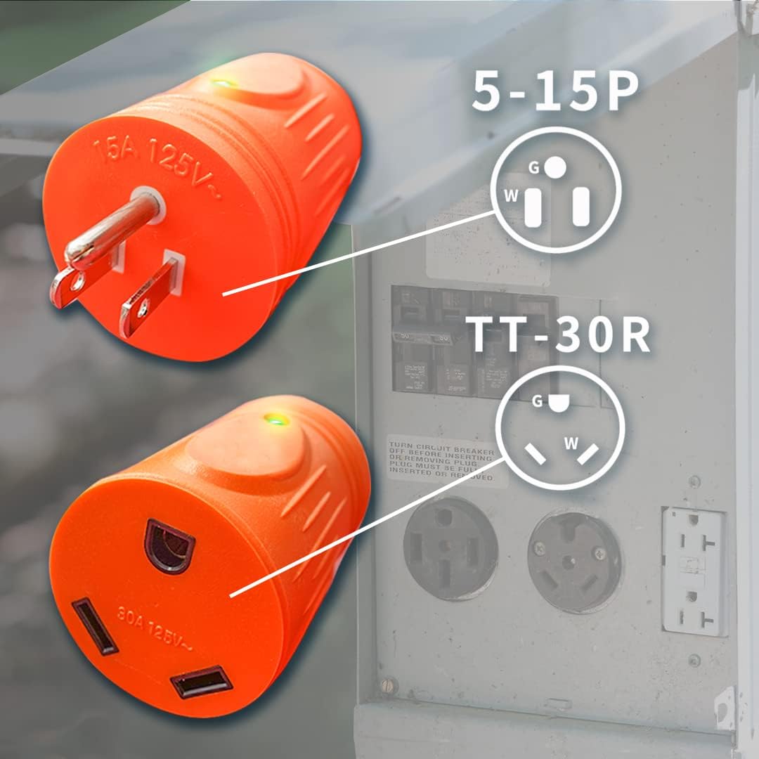 NAT 15A to 30A RV Plug Adapter, NEMA 5-15P Male to TT-30R Female, Heavy Duty Generator to Camper Power Adapter with LED Indicator,10AWGX3C Tinned Copper Wire, for Trailer, Motorhome, 125V Outdoor Use