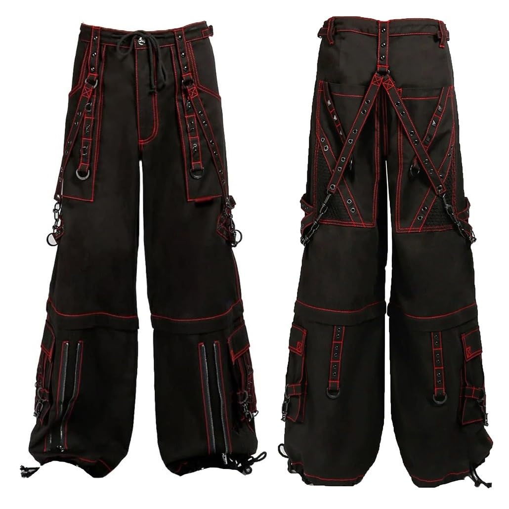 Men Extreme Bondage Alternative Gothic Pant Trouser Transformer Punk Rock Red Stitching Pants/USA