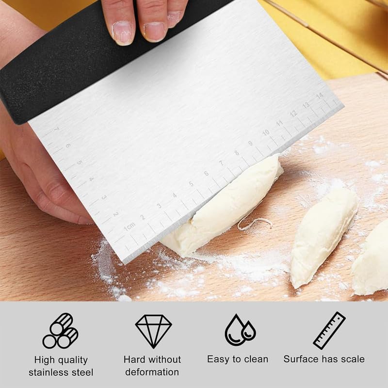 Image of Puno Multipurpose Stainless Steel Dough Scraper with Scale & Anti-Slip Handle - Cake Cream Smoother, Roti & Noodle Cutter, Kitchen Bench Cleaner(1 Piece)