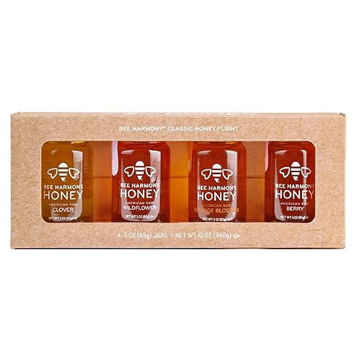 Miniatura 1 de Bee Harmony Mini juego de regalo de miel, miel cruda premium, 4 tarros, 3 onzas cada uno, producto de Estados Unidos