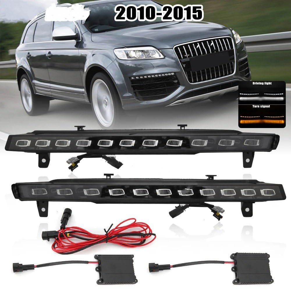 Faro Auto 2 Luci Diurne A LED Da 12 V Per Q7 2010-2015 Funzione Indicatore Direzione Giallo Dinamico, Lampadina Fendinebbia Impermeabile Per Auto DRL Faro Principale Fari