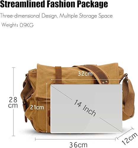 Miniatura 5 de Bolso de mensajero vintage de 14 pulgadas para laptop de hombre y mujer