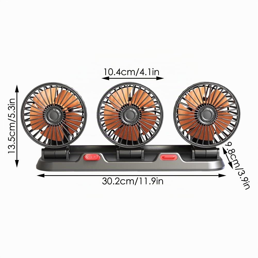 Baceyong 24V Ventilateur de refroidissement de voiture à trois tête 24V avec port allume-cigare pour camion, van, SUV, RV, bateau, 360° Horizontal 180° Rotation verticale ajustable