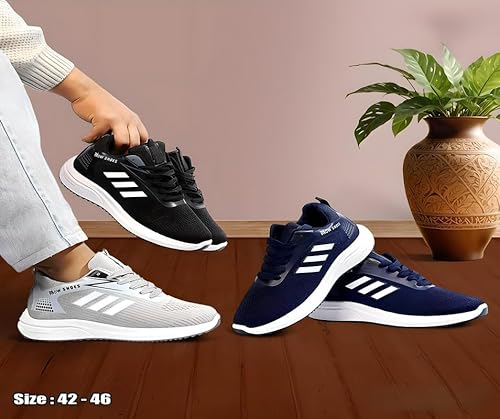 حذاء كاجوال للرجال مصنوع من مواد فاخرة مطابق للصور ومريح للغاية وخفيف الوزن - رمادي وأسود وكحلي - تصميم ماستر 3 أسود، مقاس 46 واسع