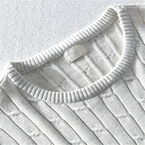 Men's Cotton Knit Sweater Lightweight Slim Fit Long Sleeve O Neck Cable Knitted Pullover Sweater4