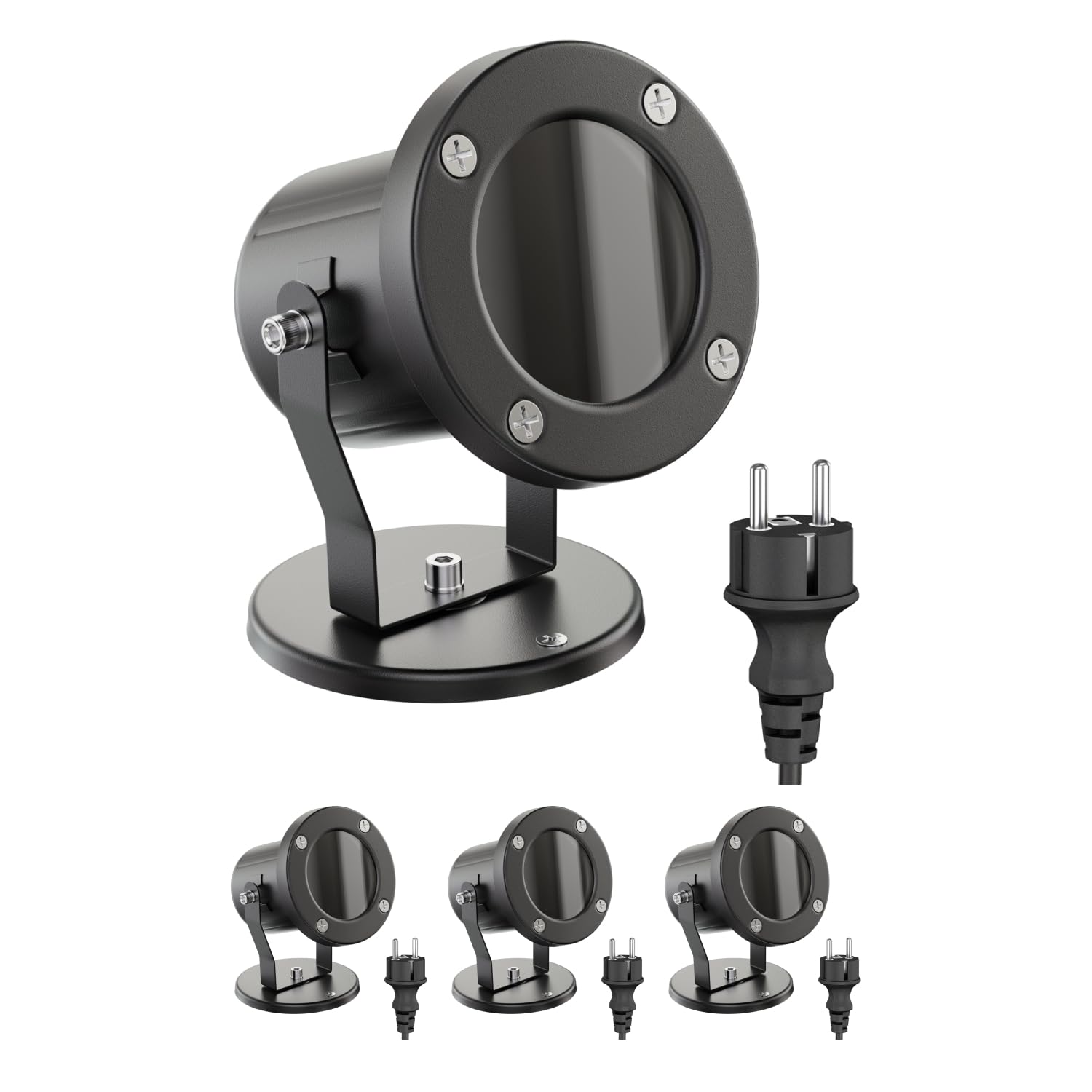 ledscom.de 4x Gartenstrahler MIBU für außen, IP55, Stecker, schwarz, 1x GU10 max. 15W