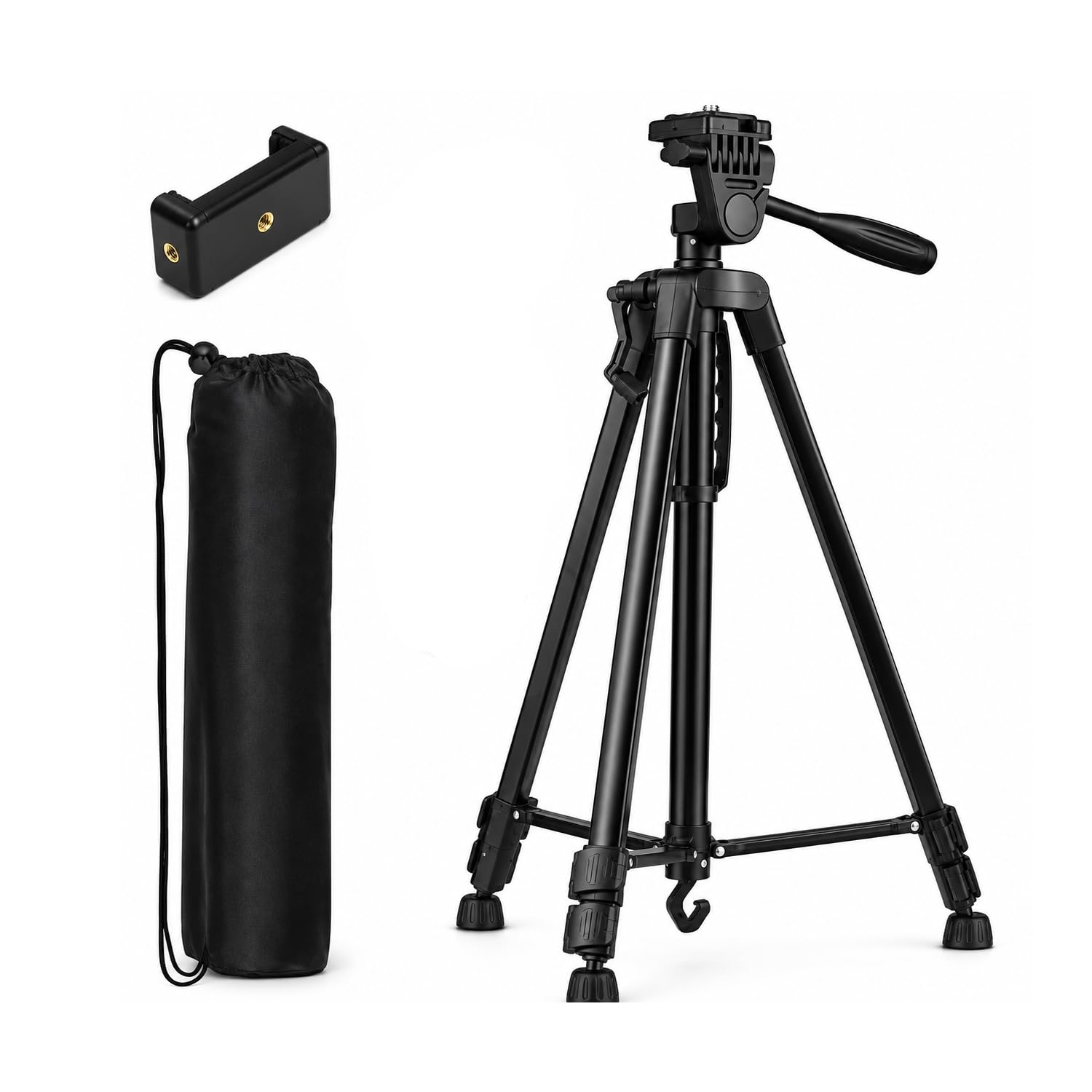 Bestor Adjustable Camera & Mobile Tripod Stand with 360° Pan Head, Universal Phone Holder, Carry Bag, Lightweight Aluminum Tripod for DSLR, Camera, Smartphone, Video Recording & Photography-image-40