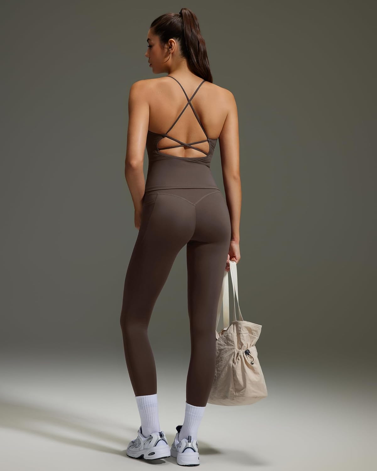 OMKAGI 2 Piece Workout Sets for Women Padded Workout Tops Booty Leggings with Pockets Gym Sets