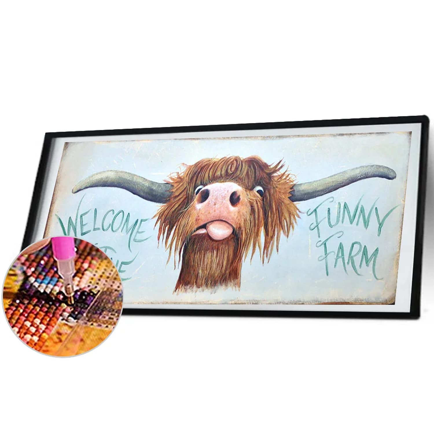 PHANTASYART Highland Cow Diamond Painting Art Kits for Adults and Kids,Flowers Diamond Art Painting Highland Cow Kits,Highland Cow Crystal Painting Art Kits for Gift and Home Wall Decor 30x80cm