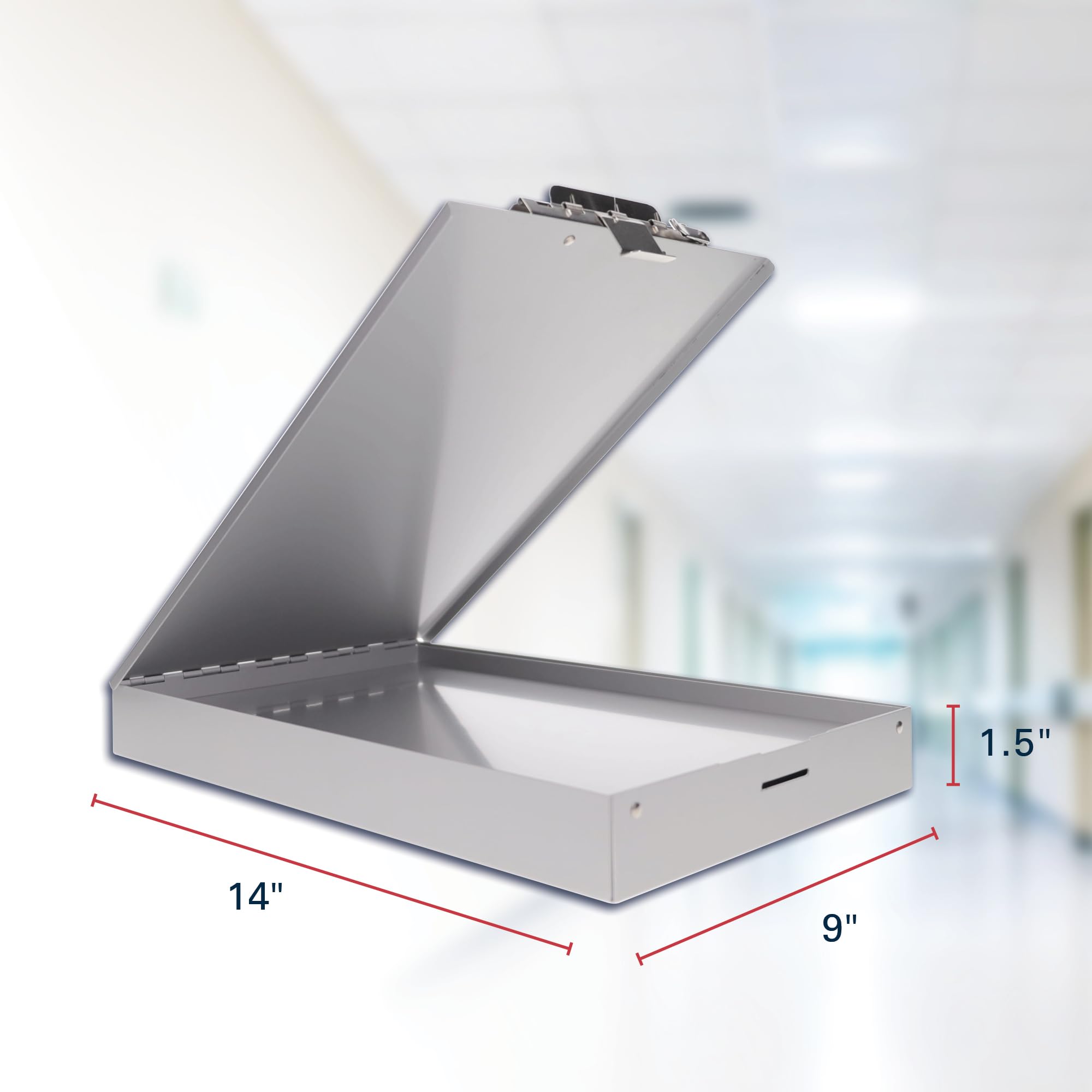 Saunders Porte-bloc en métal avec rangement, porte-bloc double couche argenté, organiseur de papier format lettre, clip en acier avec loquet autobloquant, support de formulaire pour bureau, école et