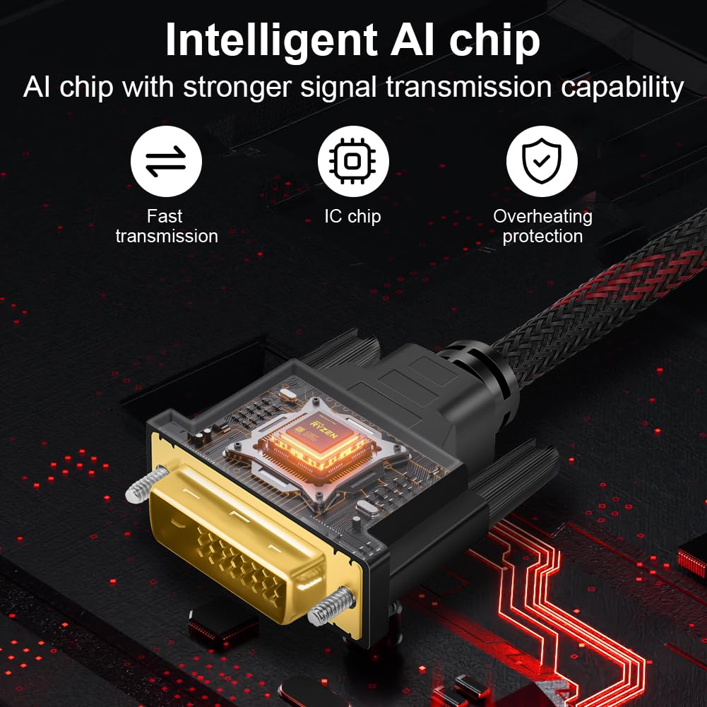 AXFEE Câble HDMI vers DVI Bidirectionnel 4K 1.5M 24+1 Pin Compatible Projecteur TV PC