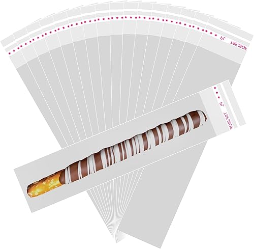 380 bolsas de barra de pretzel de 2 x 10 pulgadas, bolsas de celofán transparentes autoadhesivas, bolsas largas de plástico resellables para