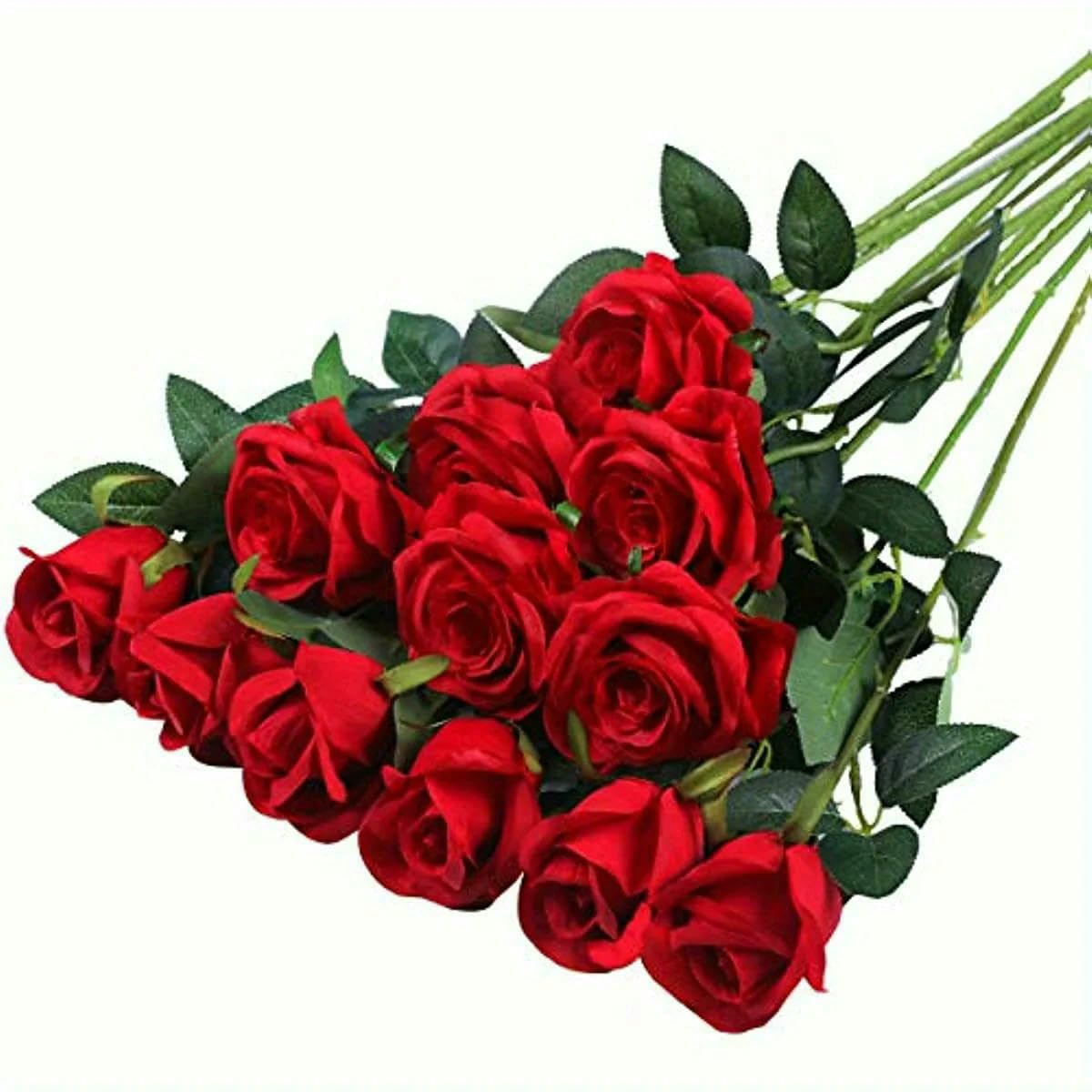 AYHTUD 12pcs Realistic Artificial Rose Bouquet for Weddings, Birthdays, and More for Floral Arrangements and Home Decor-Red