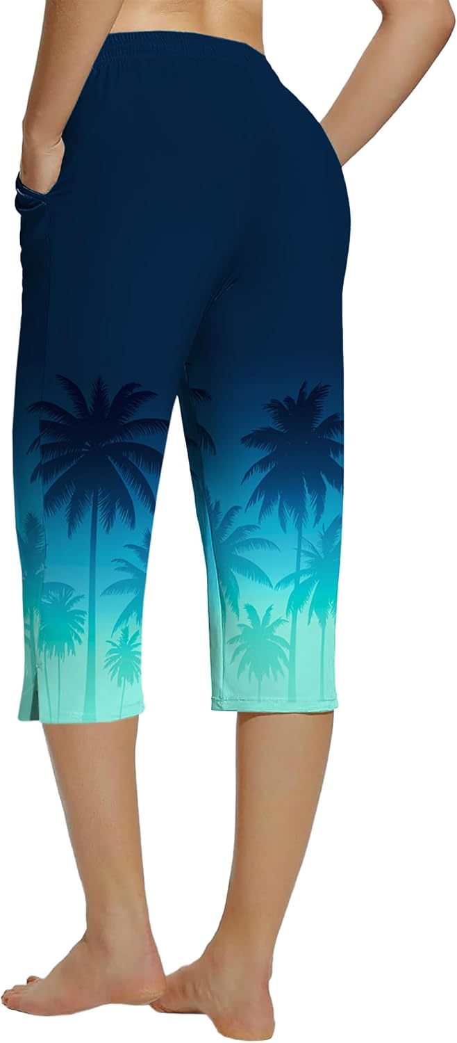 Deerose Women Capris Pants Quick Dry Beach Swimming Pants with Pockets