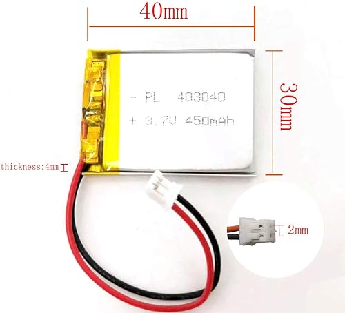 Miniatura 2 de Batería recargable de iones de polímero de litio Li Lipo de 3.7V con conector JST de 2 pines de 0.079 in/0.049 in (403040 450mAh 2.0Jst)