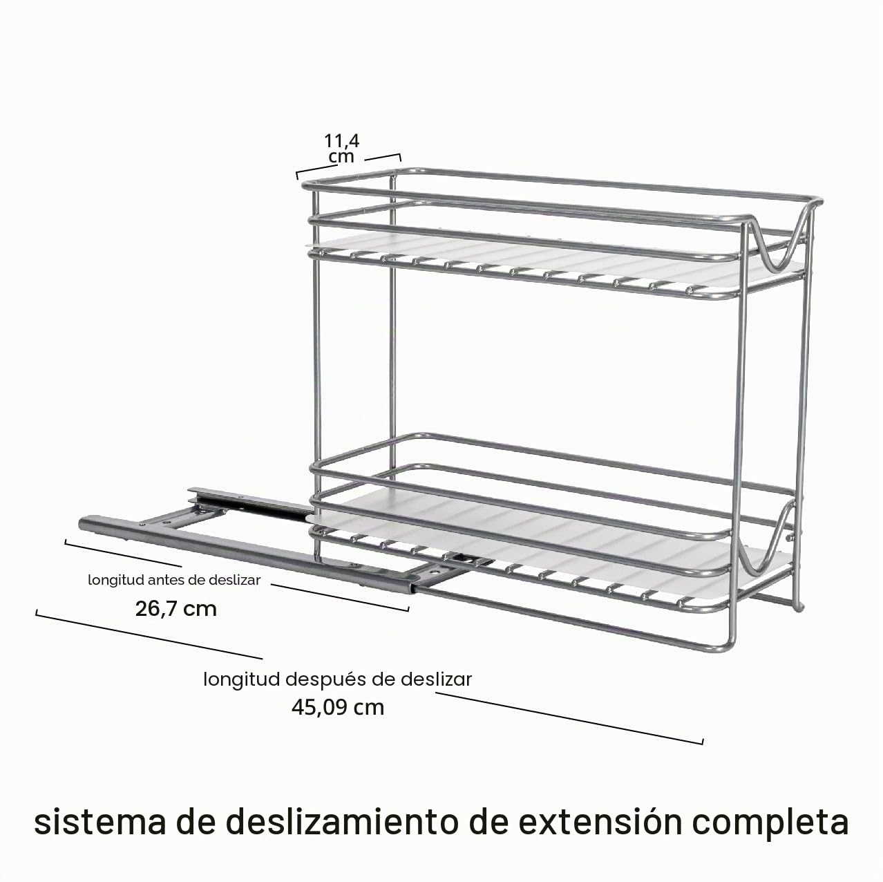 Household Essentials Glidez - Organizador de almacenamiento extraíble de acero con acabado de pintura con forros de plástico para uso en especieros, diseño de 2 niveles, se adapta a armarios o