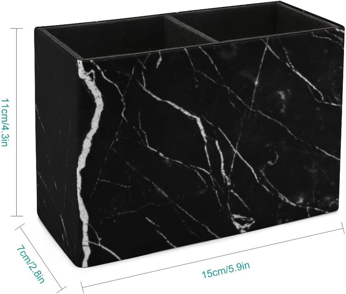 Niapessel Pencil Holder for Desk, Black Marble Pen Holder Storage Desktop Pen Organizer Desk Pencil Organizer Makeup Brush Holder for Office School College Leather image 2