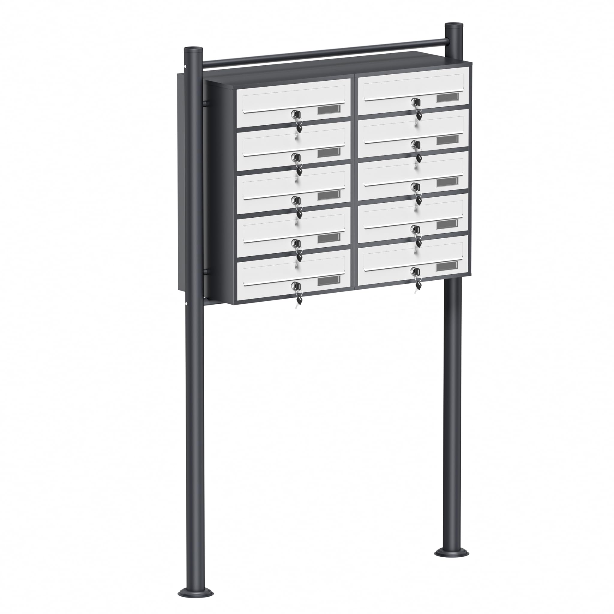 Multiple Outdoor Letterbox Multi-slot Postbox 2x5 Galvanised Steel Mailboxes in Anthracite and White