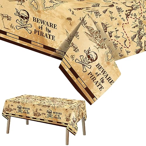 Abeillo Nappe de fête pirate - 130 x 220 cm - Motif carte au trésor - En plastique - Rectangulaire - Décoration de fête sur le thème de l'aventure au trésor - Fournitures d'anniversaire