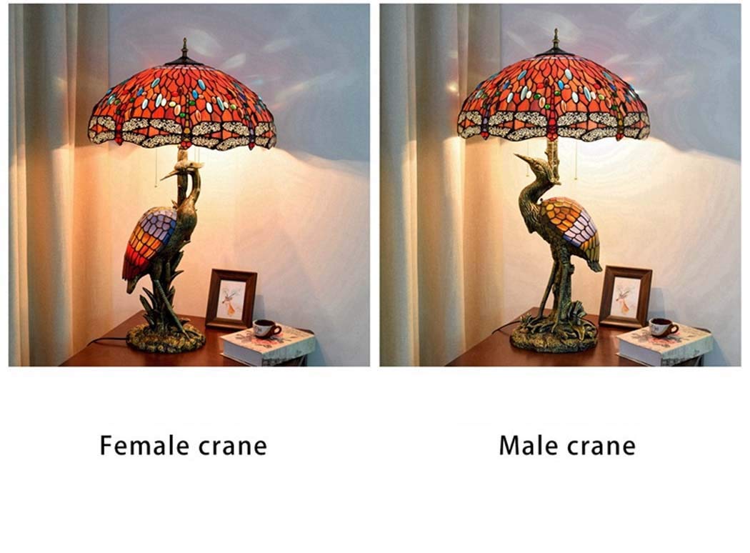 Tiffany Style Tischleuchte Schreibtisch neben Lampen 20 Zoll Libelle Glasmalerei Schatten 3 Licht Crane Resin Base für Wohnzimmer Schlafzimmer Tischbeleuchtung,220 V, E27 * 3,40 W (50 × 85 cm),A
