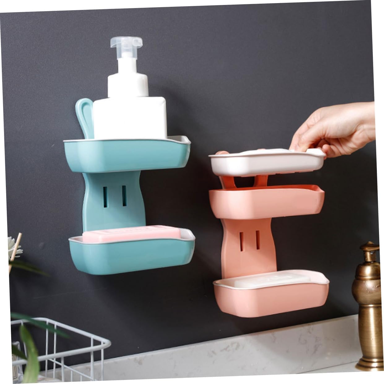 2Pcs Double Layer Holder Cartoon Rabbit Design Punching Box for Bathroom Easy to Clean for Kitchen and Washroom Smooth Edges for Safety